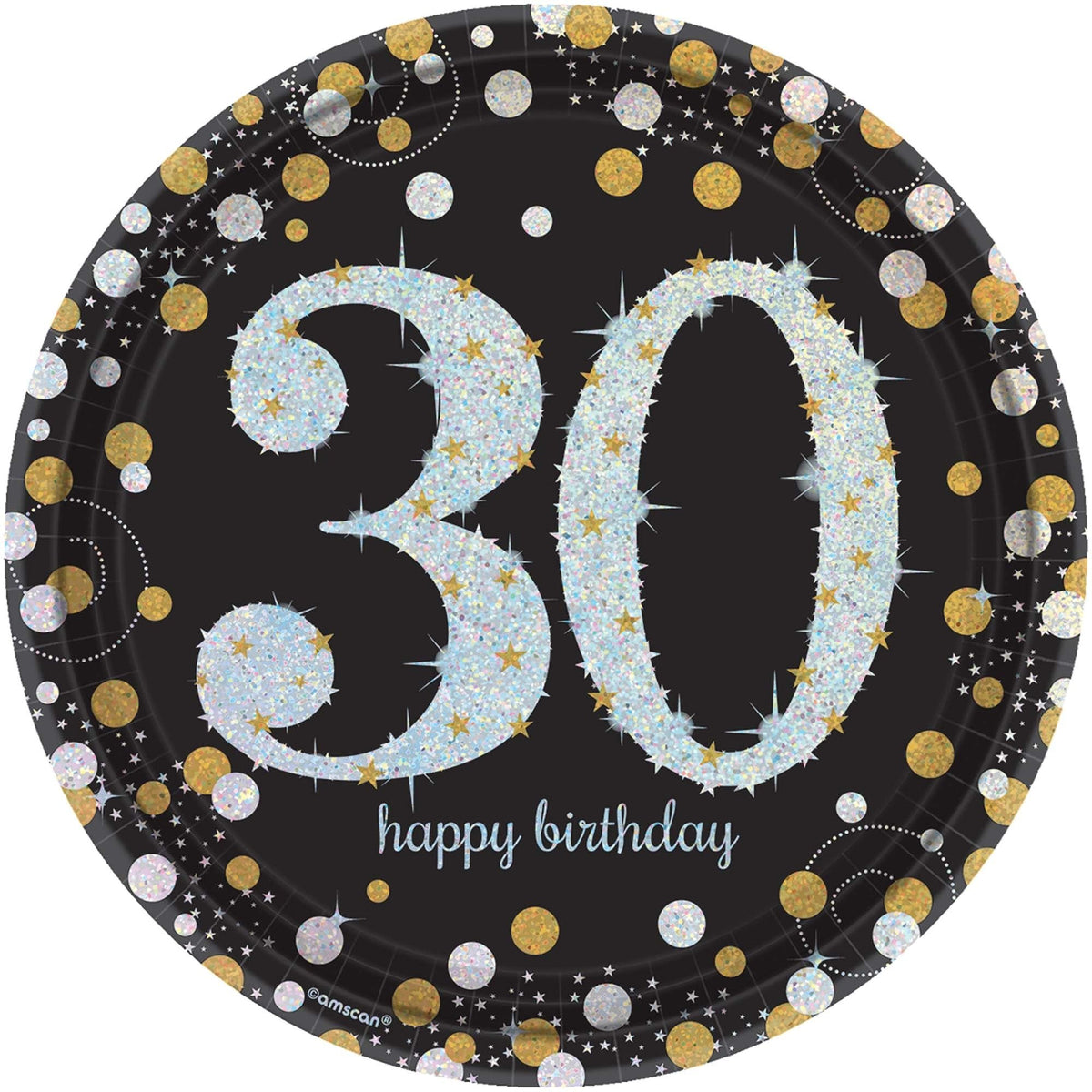 Sparkling Celebration 30Th Birthday Round Prismatic Plates, 9"