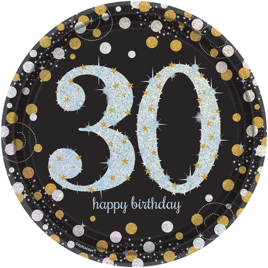 Sparkling Celebration 30Th Birthday Round Prismatic Plates, 9"