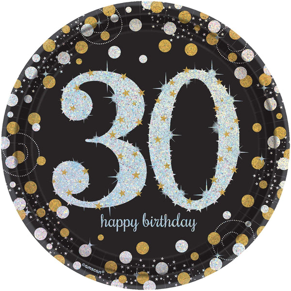 Sparkling Celebration 30Th Birthday Round Prismatic Plates, 9"
