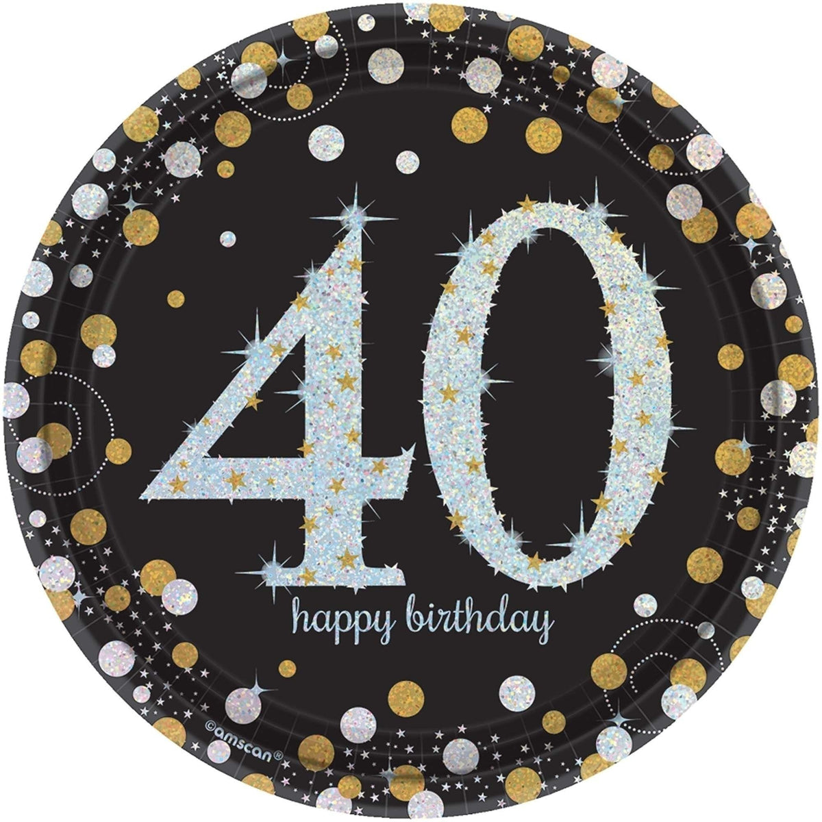 Sparkling Celebration 40Th Birthday Round Prismatic Plates, 7"