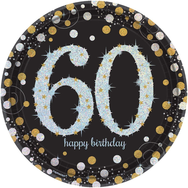 Sparkling Celebration 60Th Birthday Round Prismatic Plates, 9"