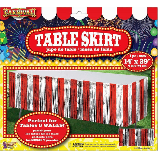 Table Skirt - Metallic Fringe 14' Red/White