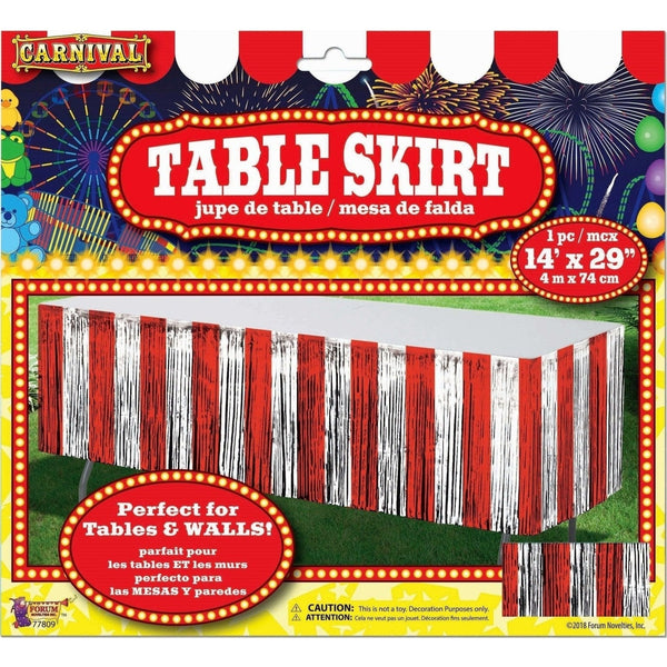 Table Skirt - Metallic Fringe 14' Red/White