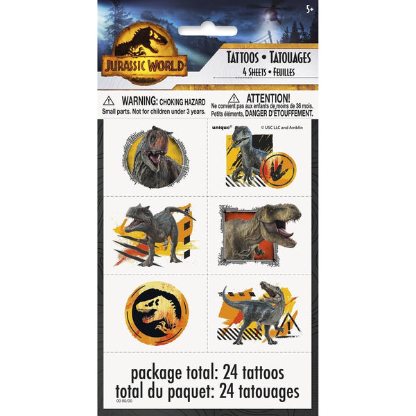 Jurassic World 3 Tattoo Sheets, 4 Count