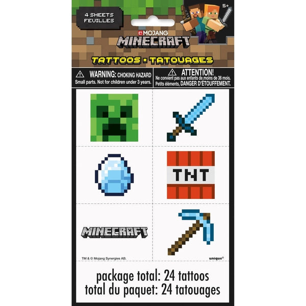 Minecraft Color Tattoo Sheets, 4 Count