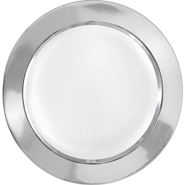 White W/Silver Border, Premium Plastic Plates, 10 1/4"